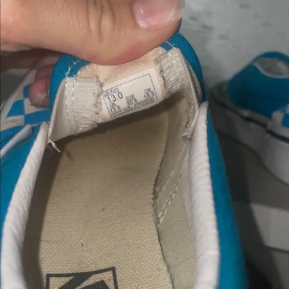 Vans Blue/ teal and White Checkered Slip-On Sneakers, kids size 13 - Picture 7 of 7